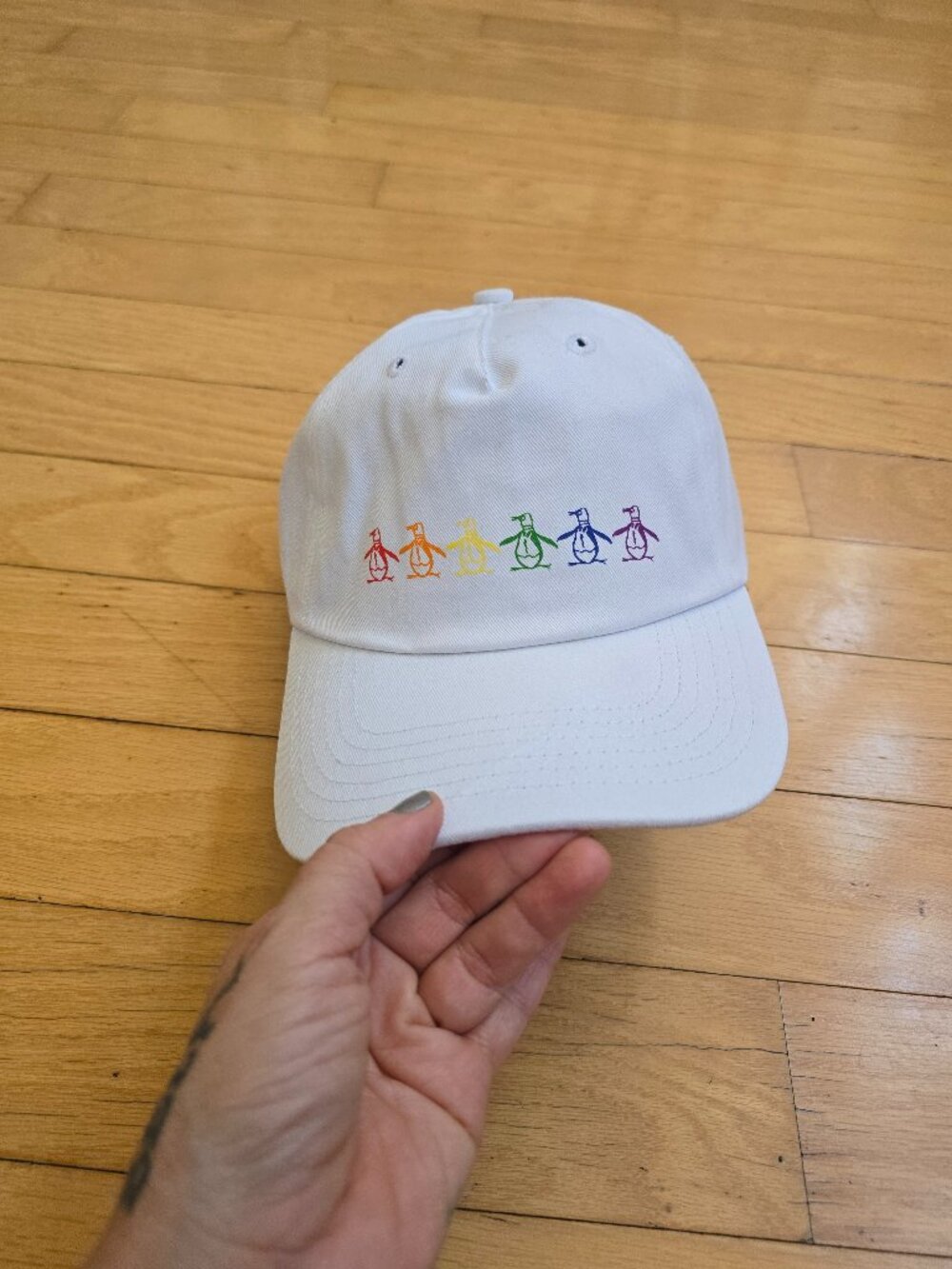 Original Penguin | Pride Rainbow Logo White Canvas Sporty Preppy Dad Hat